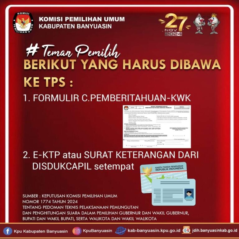 KPU Banyuasin Ingatkan Pemilih Membawa Ini Saat Menyalurkan Hak Suara pada Pemilu 27 November 2024