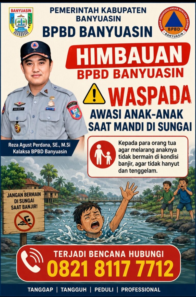 Musim Banjir, BPBD Banyuasin Ingatkan Orang Tua Awasi Anak Saat Bermain di Sungai